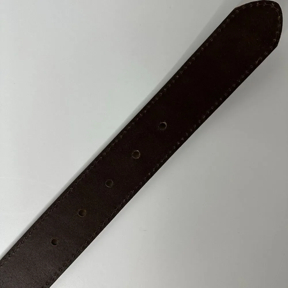 Wrangler‎ Brown Pebbled Leather Belt Mens Sz 34/35 Matte Black Buckle 1.25